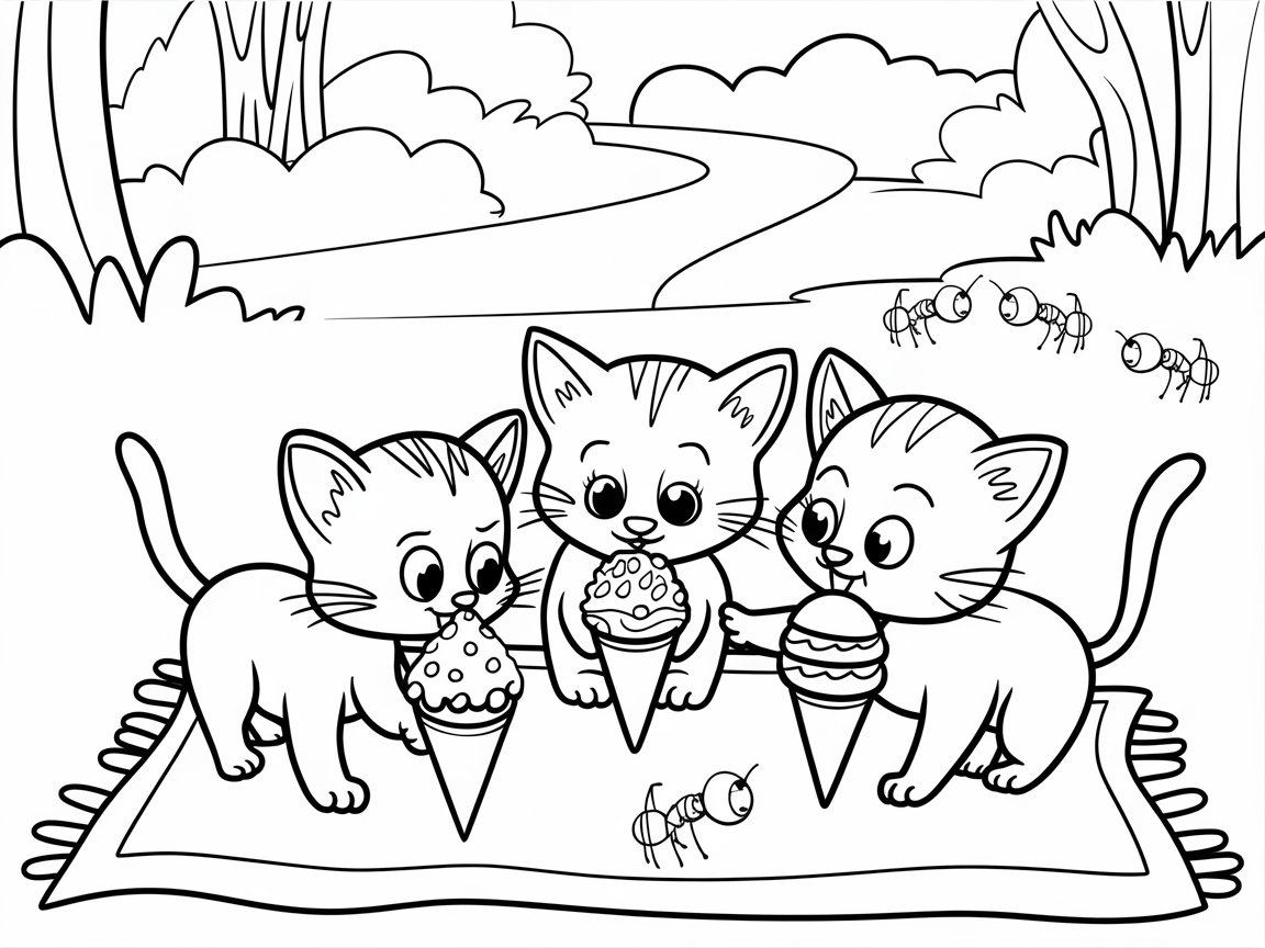 Picnic Pals: Kittens with Ice Cream Cones