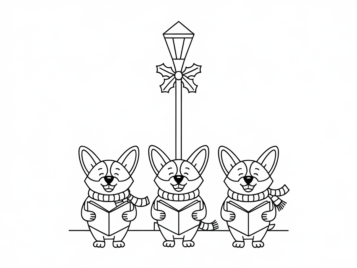 Adorable Corgi Carolers to Color