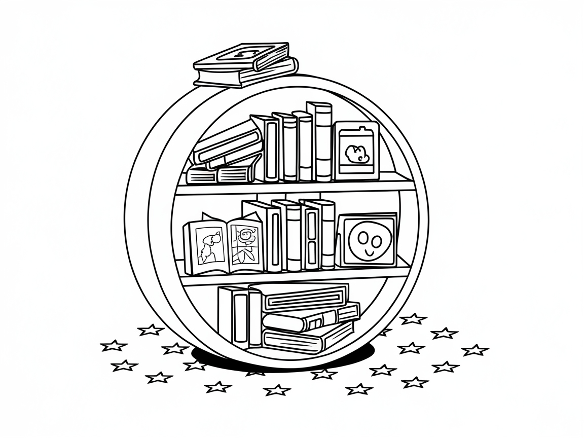 Circular Bookshelf with Starry Details