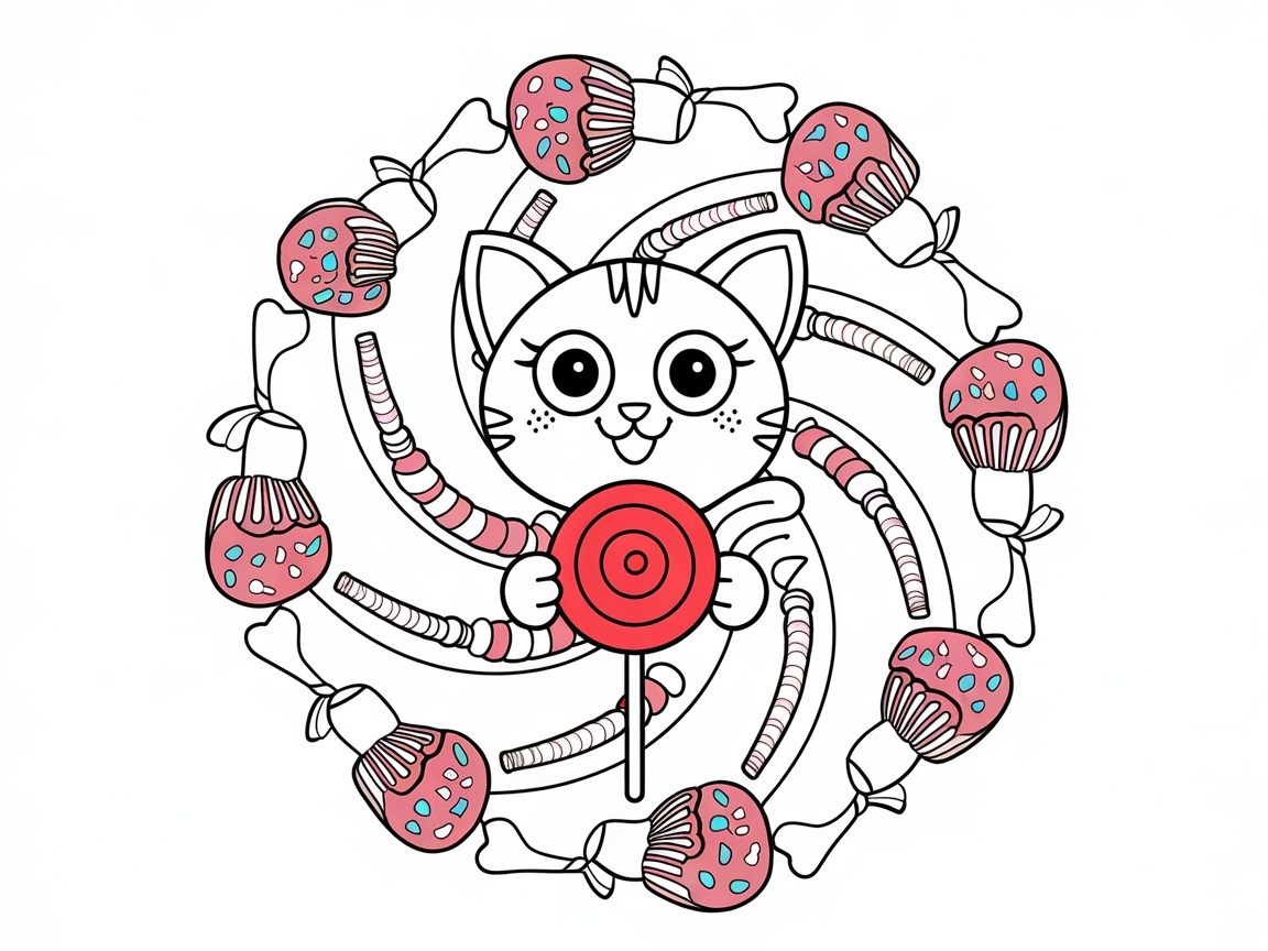 Sweet Treats and Whiskers: Candy Cat Mandala