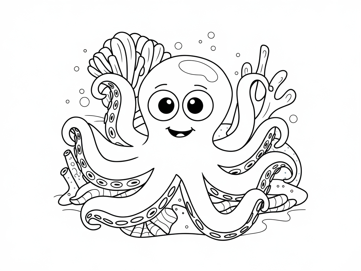 Joyful Big-Eyed Octopus Playing in the Reef