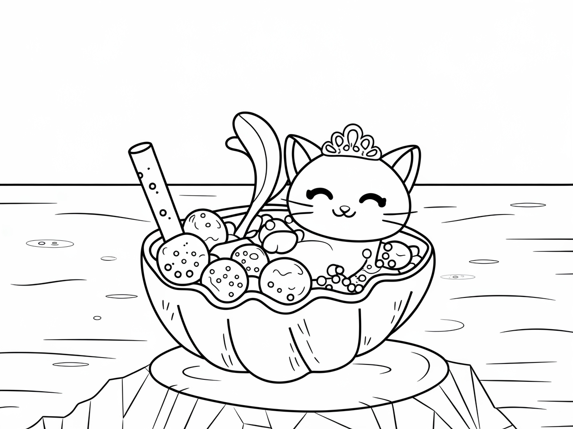 Royal Kitty Relaxing in a Boba Bowl