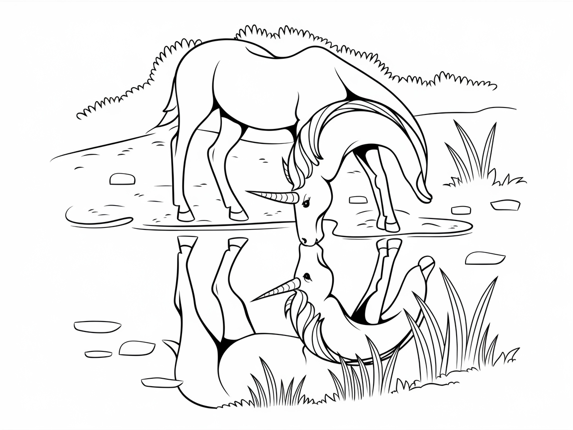 Reflective Unicorn by the Pond