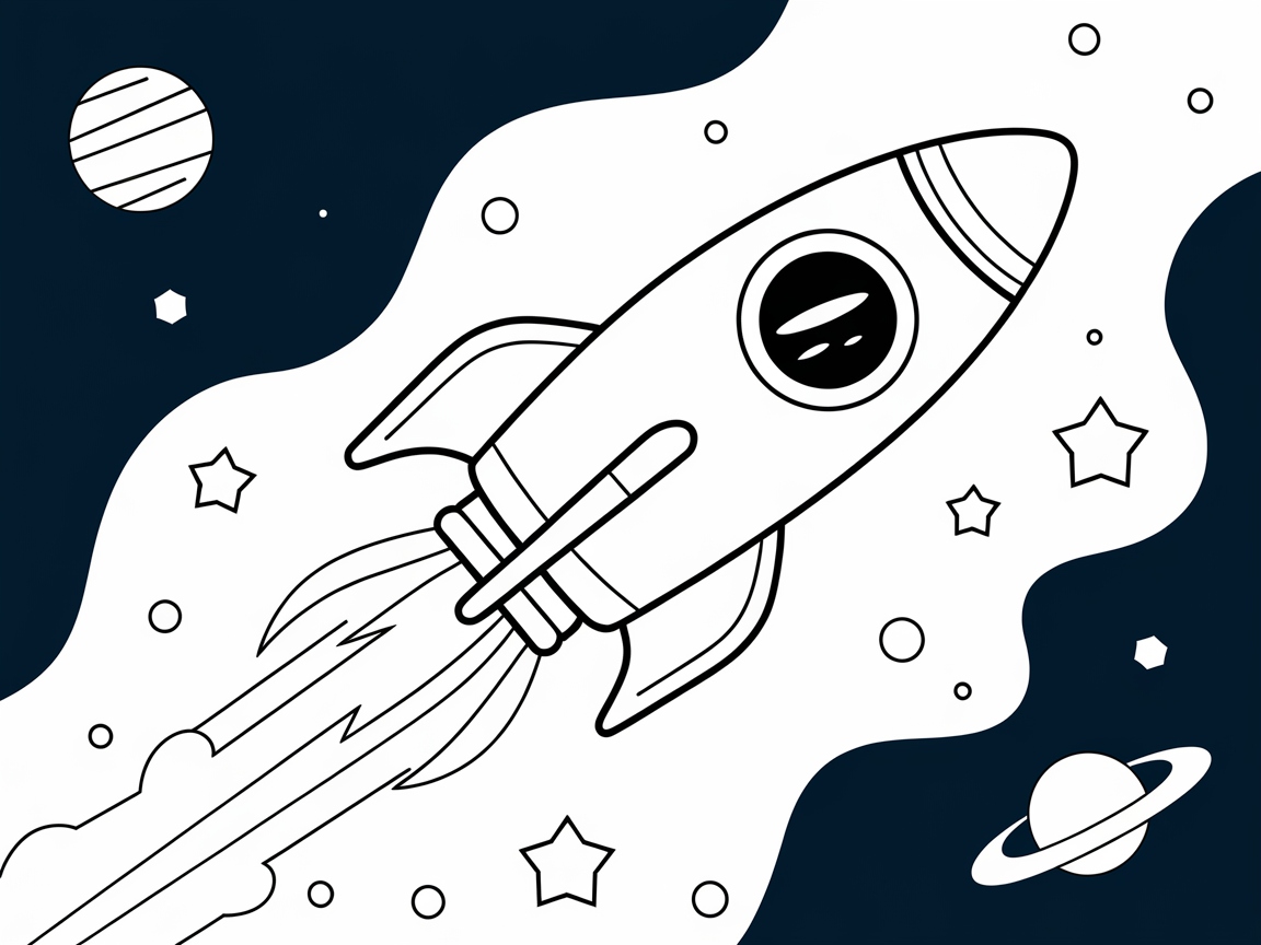 Blast Off to Coloring Fun: Rocket in Space