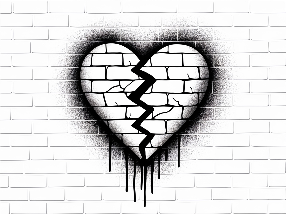 Graffiti-Style Cracked Heart Coloring Page