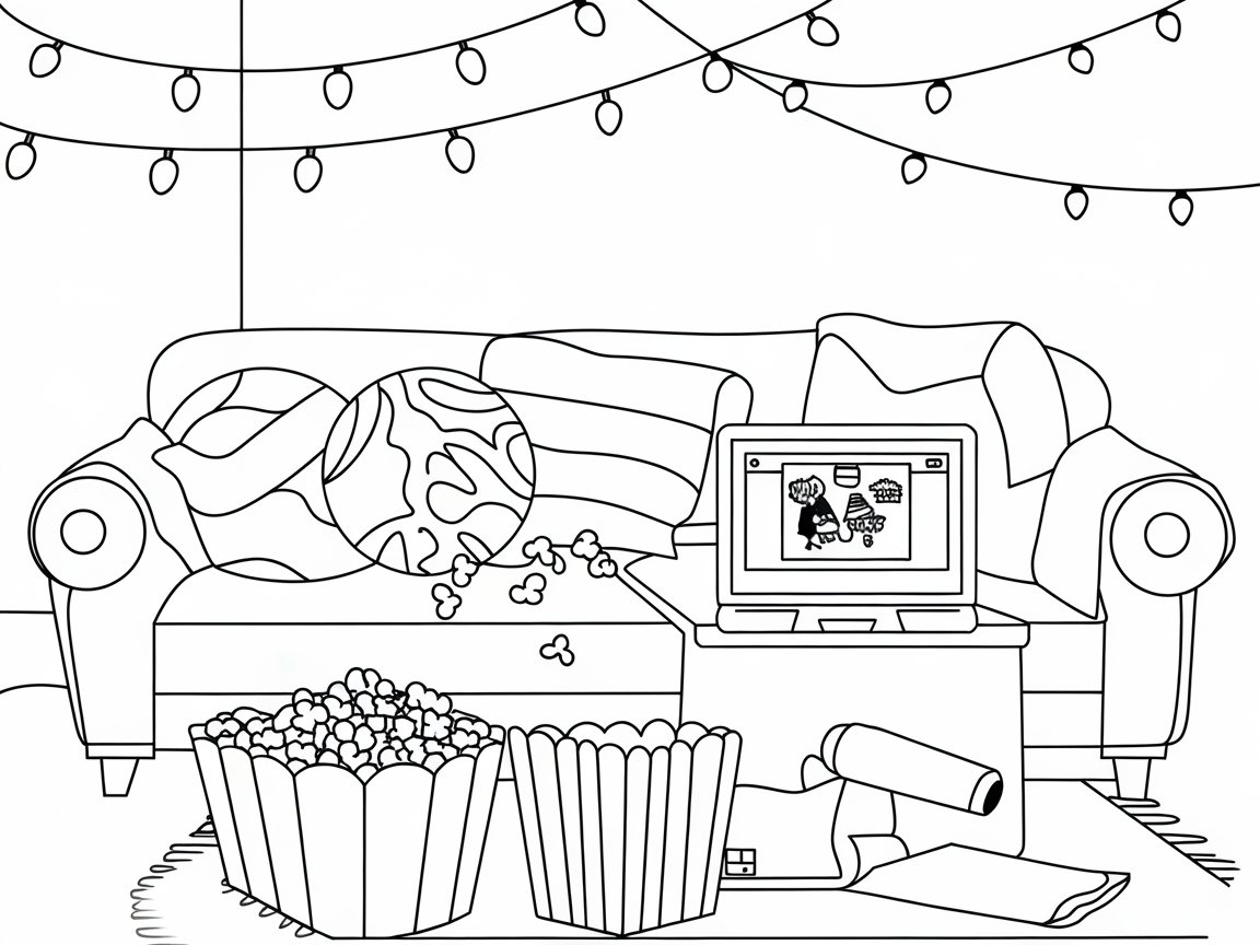 Settle In with This Cozy Movie Night Coloring Page