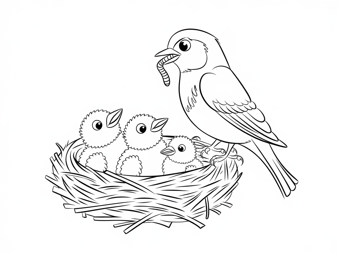 Sweet Family Moment with a Bird Feeding Her Chicks
