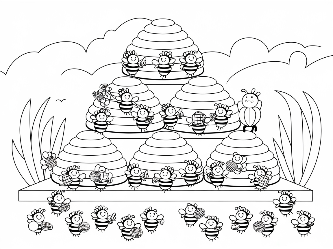 Bee Pyramid Party Coloring Fun