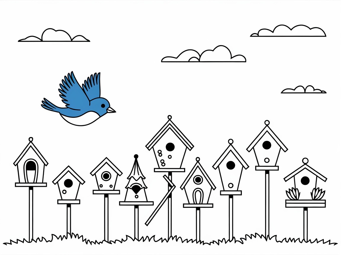 Explore This Birdhouse Village with a Joyful Bluebird