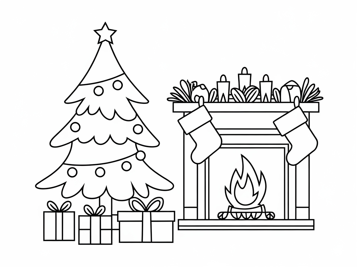 Cozy Christmas Scene with Tree and Fireplace