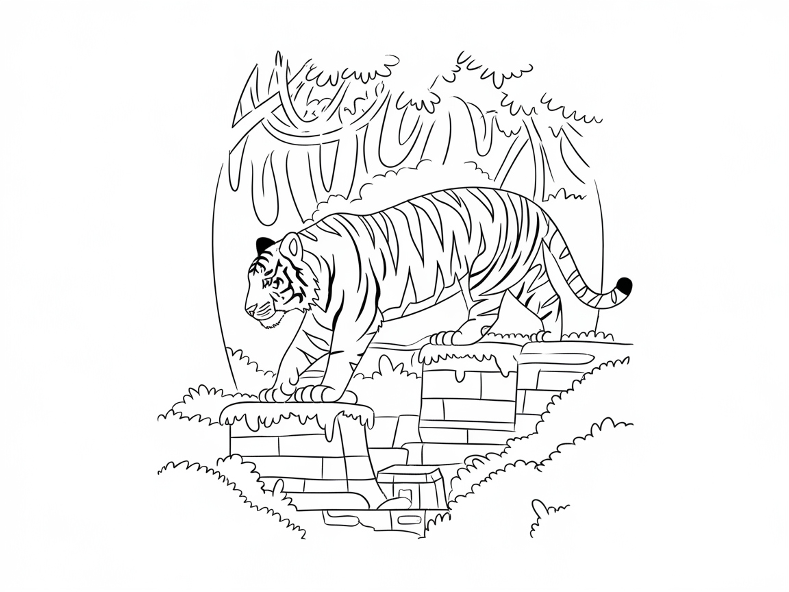 Majestic Tiger Striding Through the Jungle Path