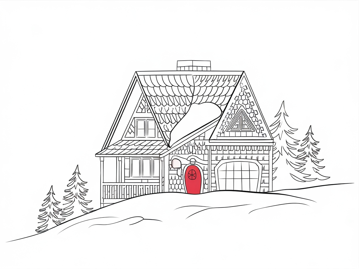 Snowy Candy Chalet Coloring Page
