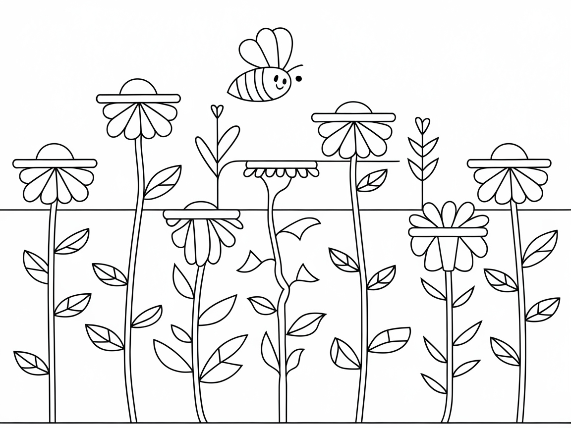 Charming Bee Fluttering Over a Field of Flowers