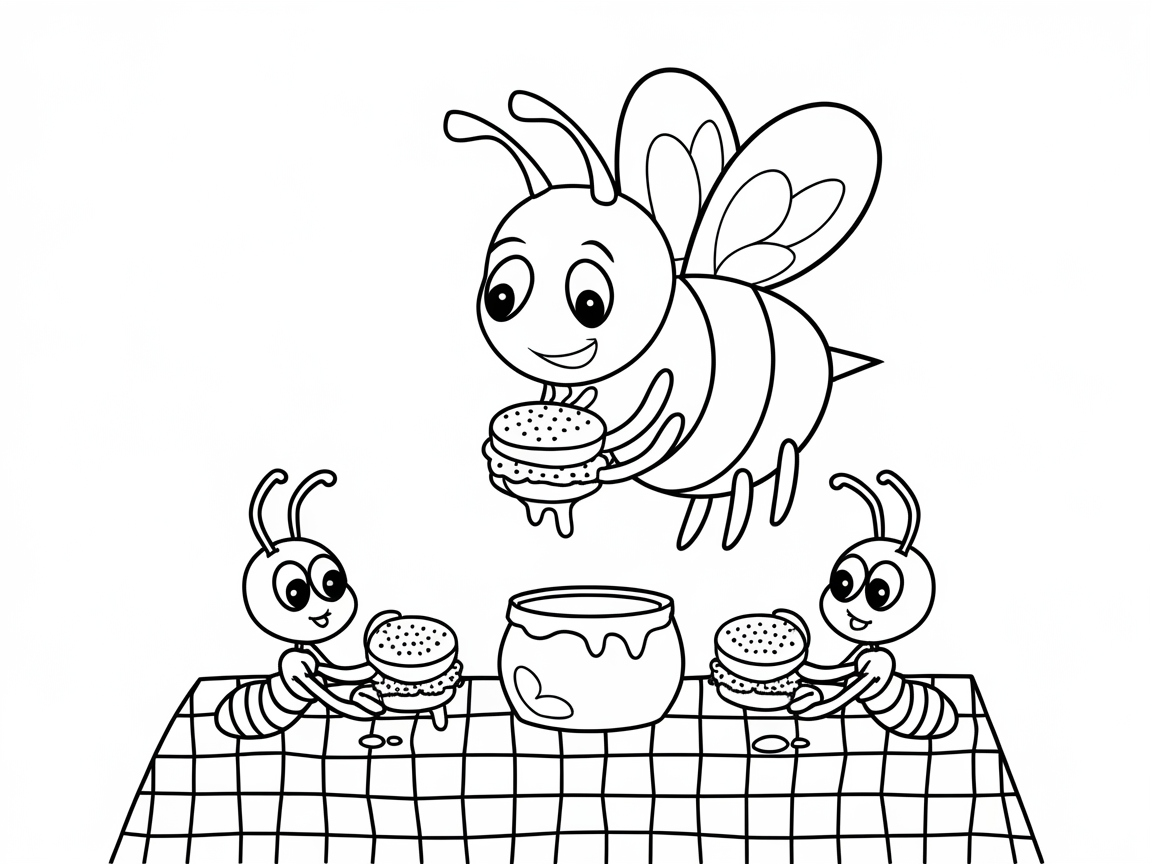 Bee Family Picnic with Burgers