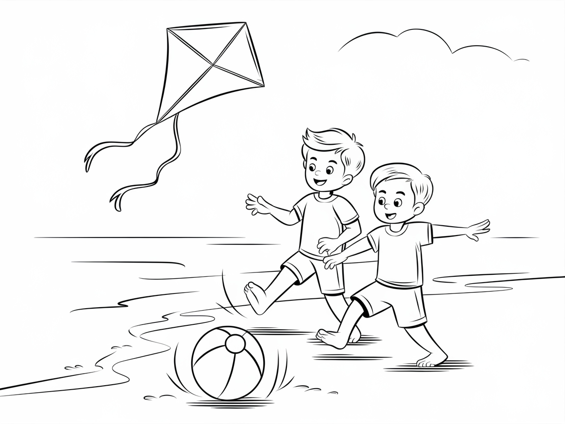 Beachside Fun with Kites and Beach Balls