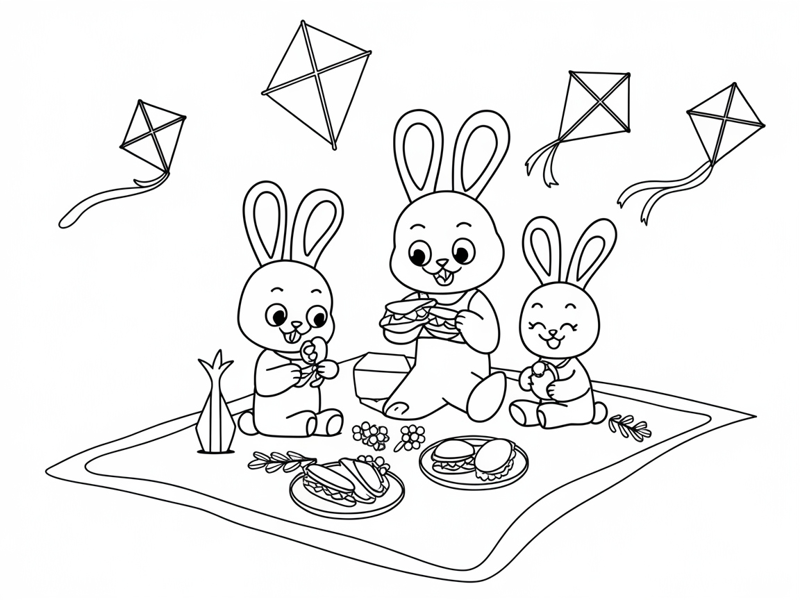 Picnic Fun with Playful Bunny Family