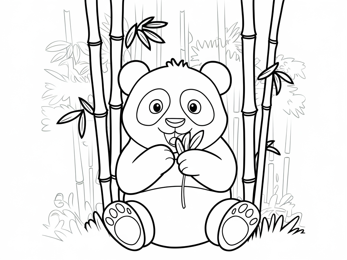 Playful Panda Amidst Bamboo Stalks