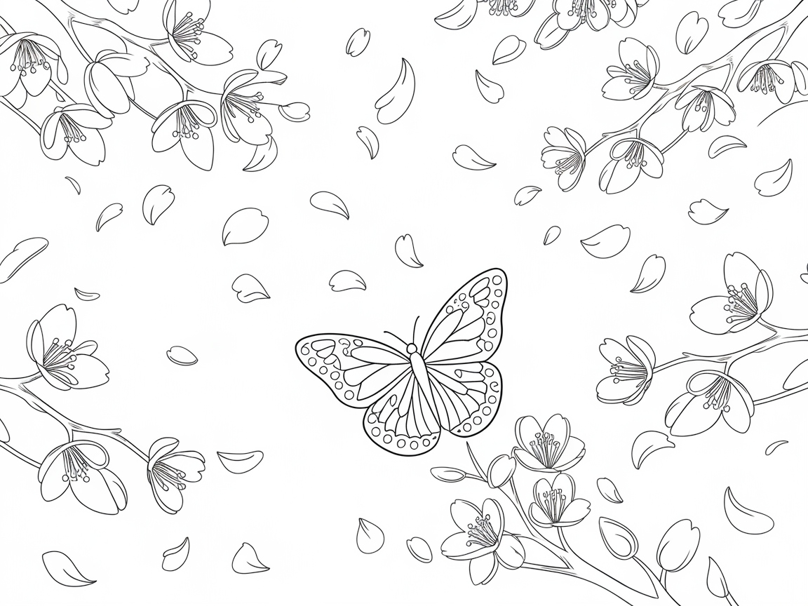 Butterfly Dancing Among Cherry Blossoms