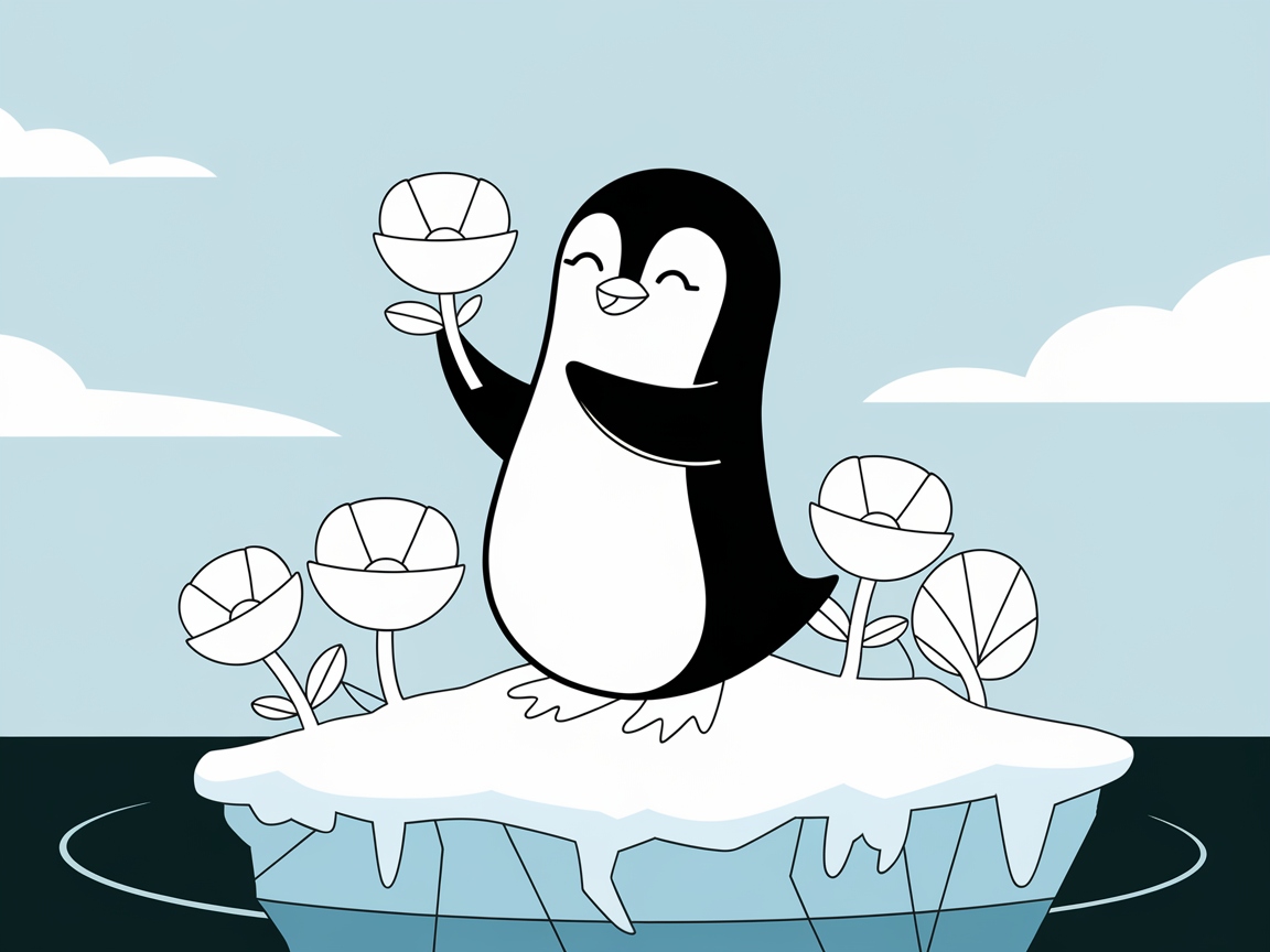 Playful Penguin on an Iceberg