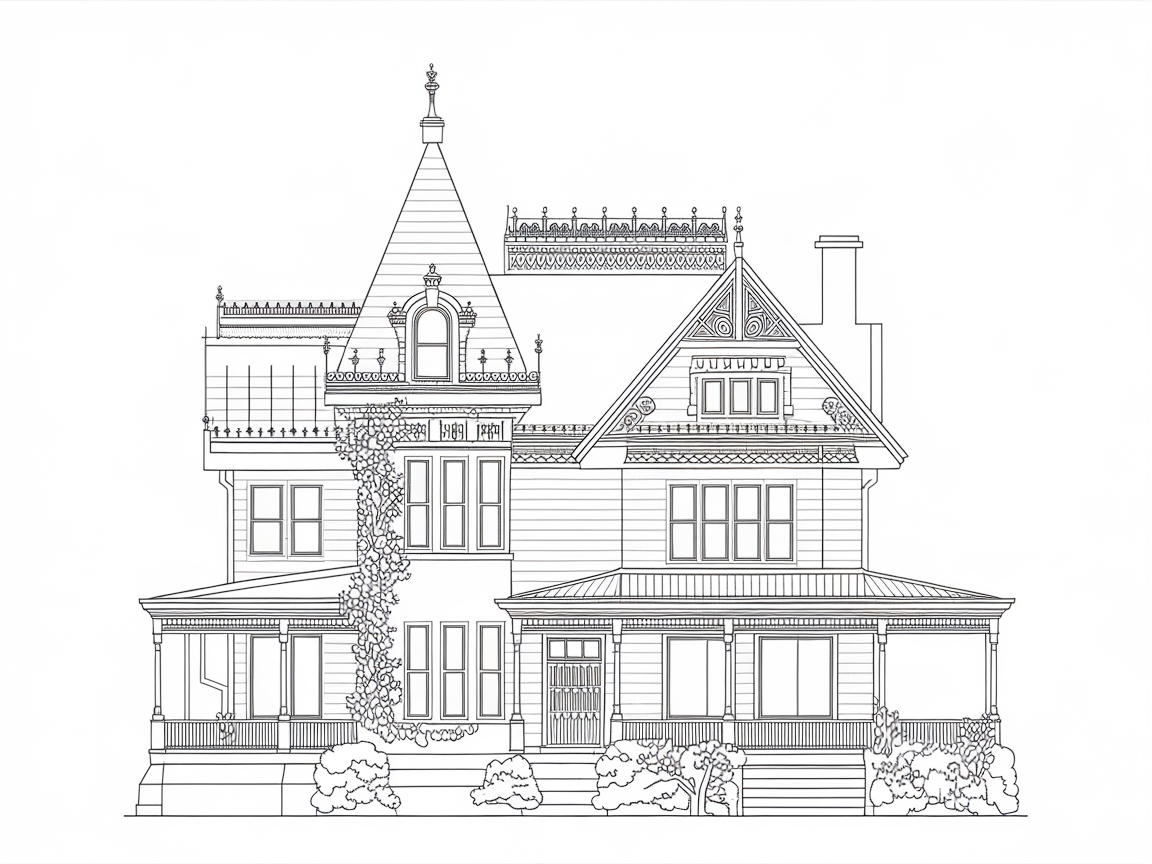 Victorian House with Charming Details Coloring Page