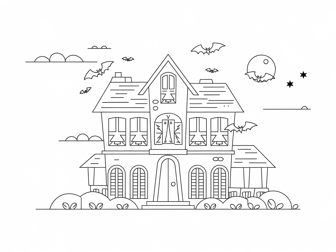 Explore the Eerie Charm of This Haunted Mansion Coloring Page
