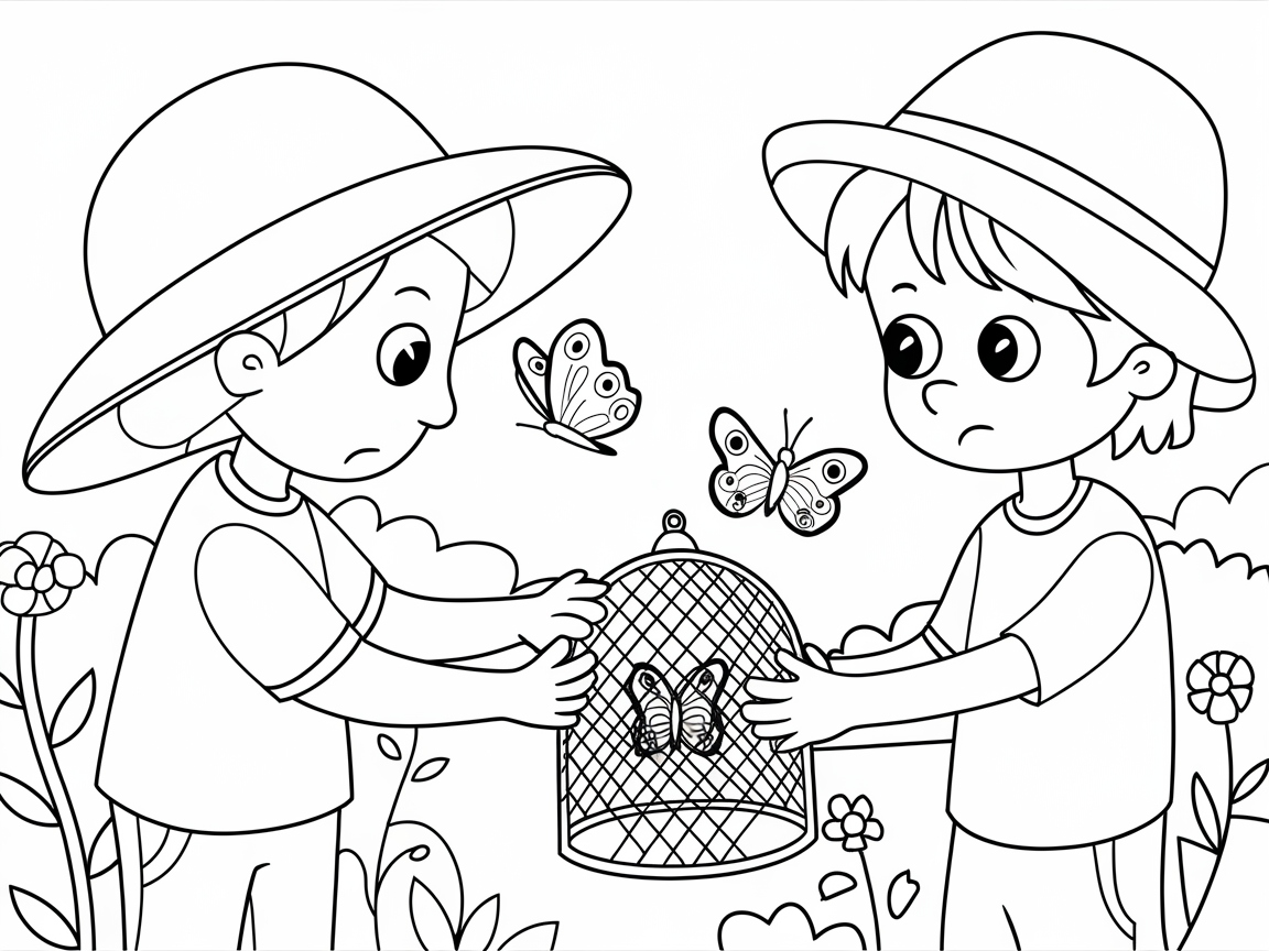 Exploring Nature: Young Adventurers and Their Butterfly Friend