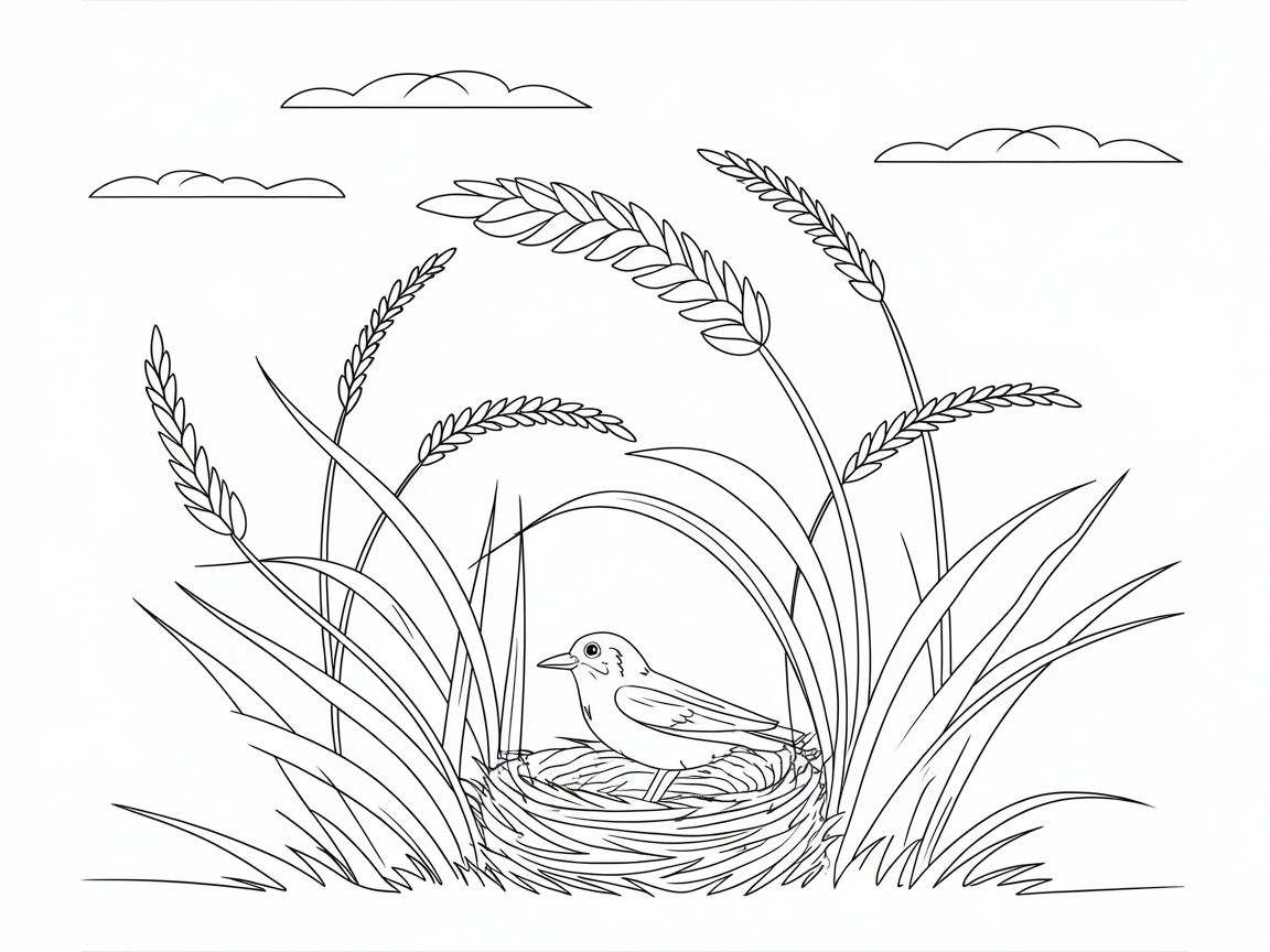Bird Nestled in a Field of Wheat