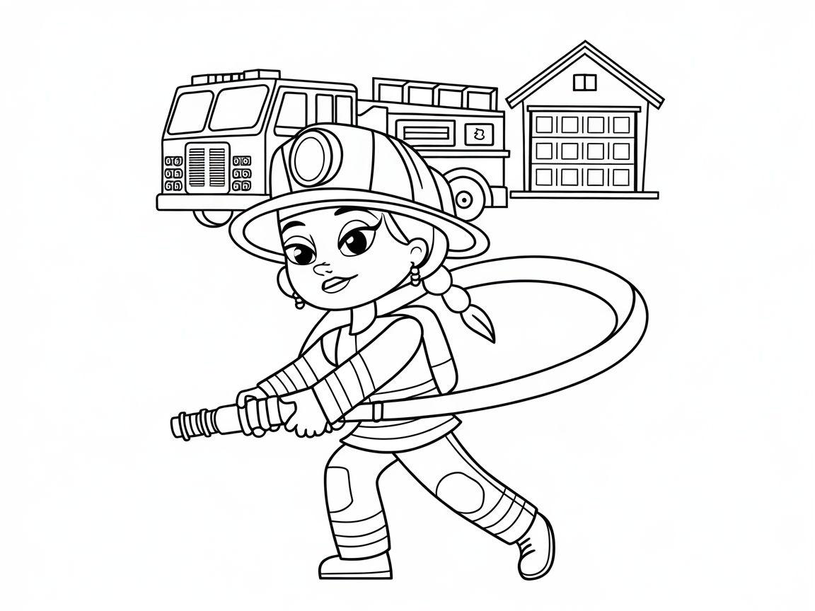 Brave Firefighter in Action Coloring Page