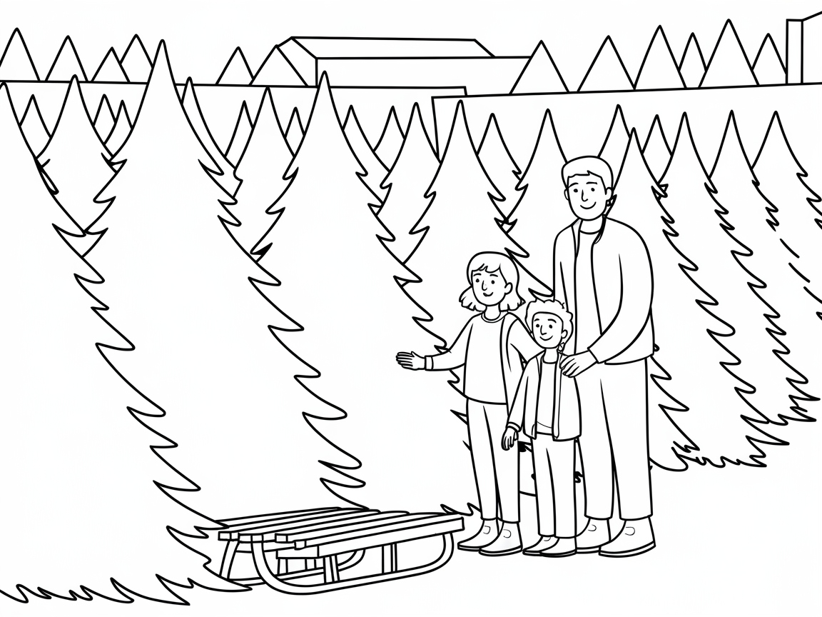 Family Outing in a Christmas Tree Forest