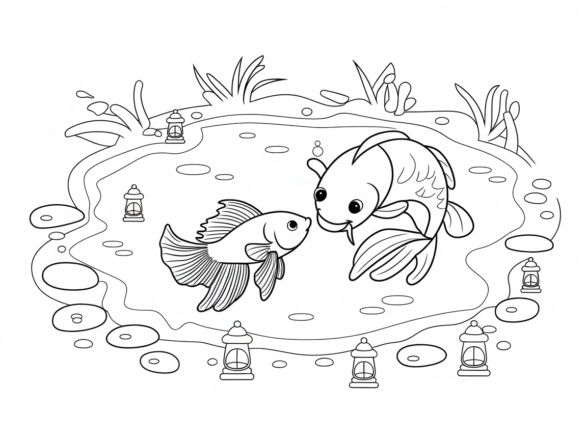 Whimsical Betta Fish Pond Encounter