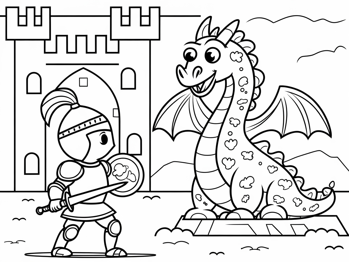 Brave Knight and Friendly Dragon: A Whimsical Encounter