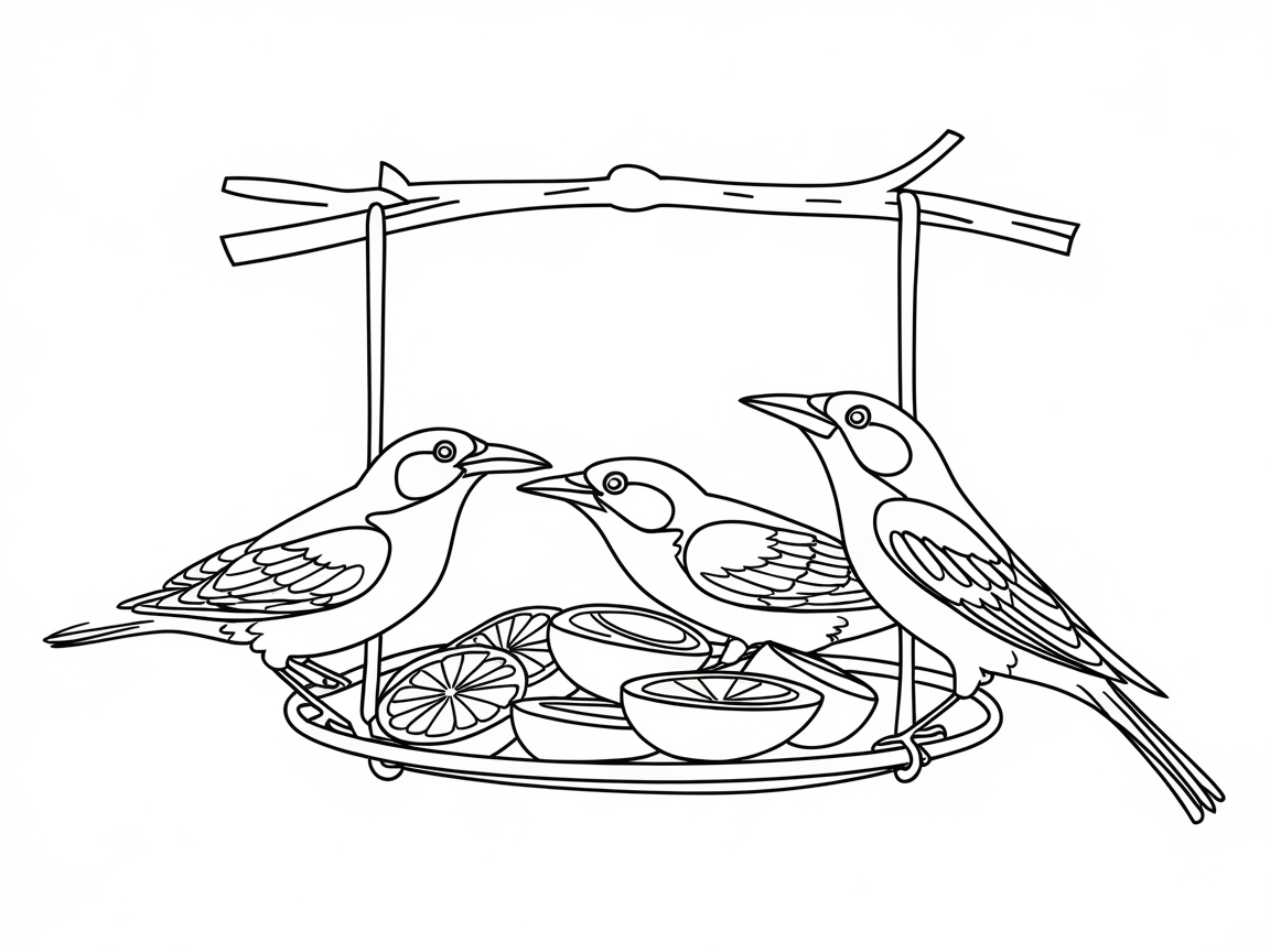 Lively Birds Enjoying Fruit at the Feeder