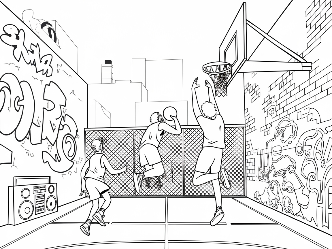 Urban Streetball Showdown Coloring Adventure