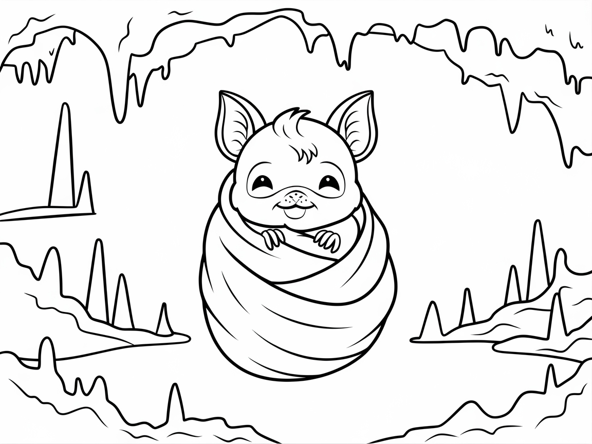 Cozy Bat Snuggled in a Cave