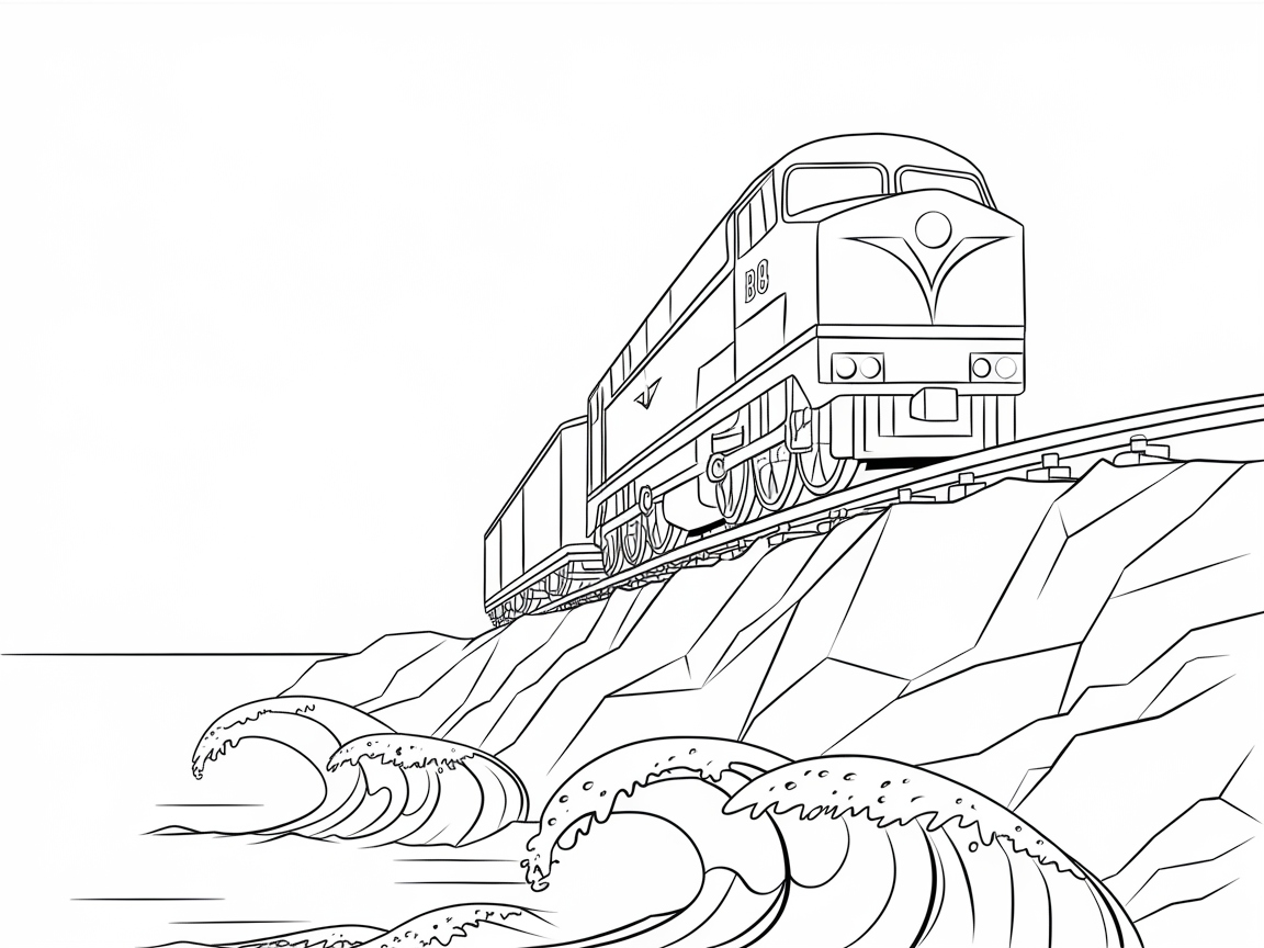 Coastal Train Adventure Coloring Page