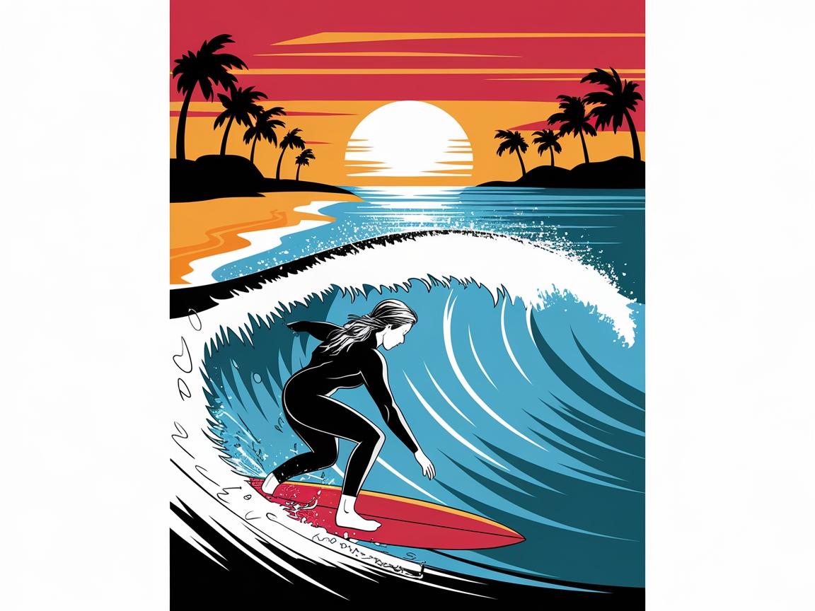 Catch the Wave with This Surfing Sunset Scene