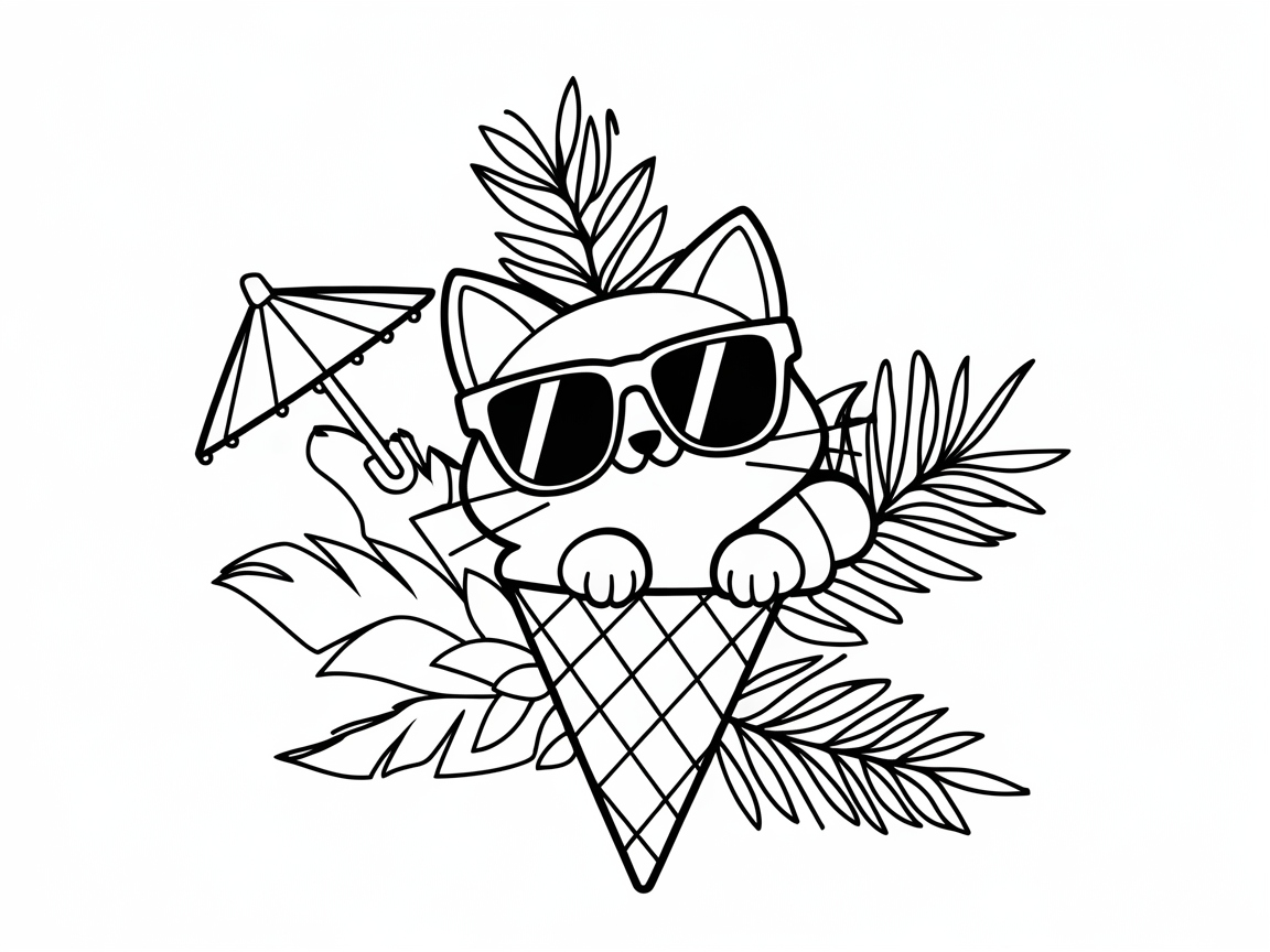 Tropical Vibes: Cat in a Cone with Shades