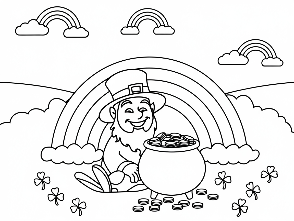 Chase the Rainbow with This Leprechaun Treasure Coloring Page