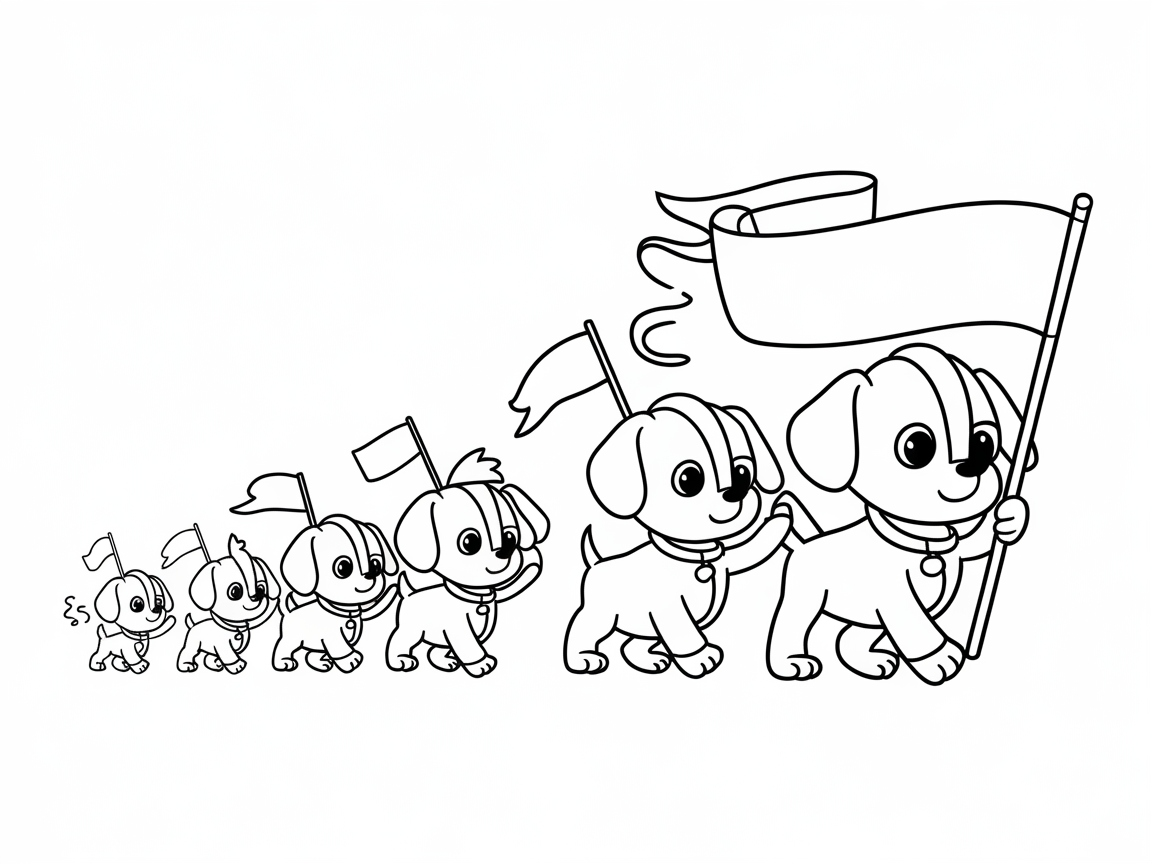 Marching Pups: Color This Adorable Puppy Parade