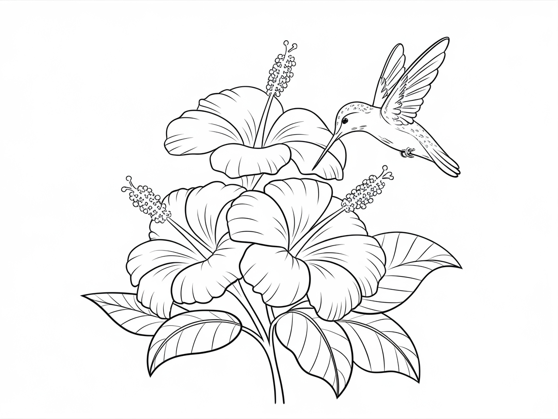 Delicate Hummingbird and Hibiscus
