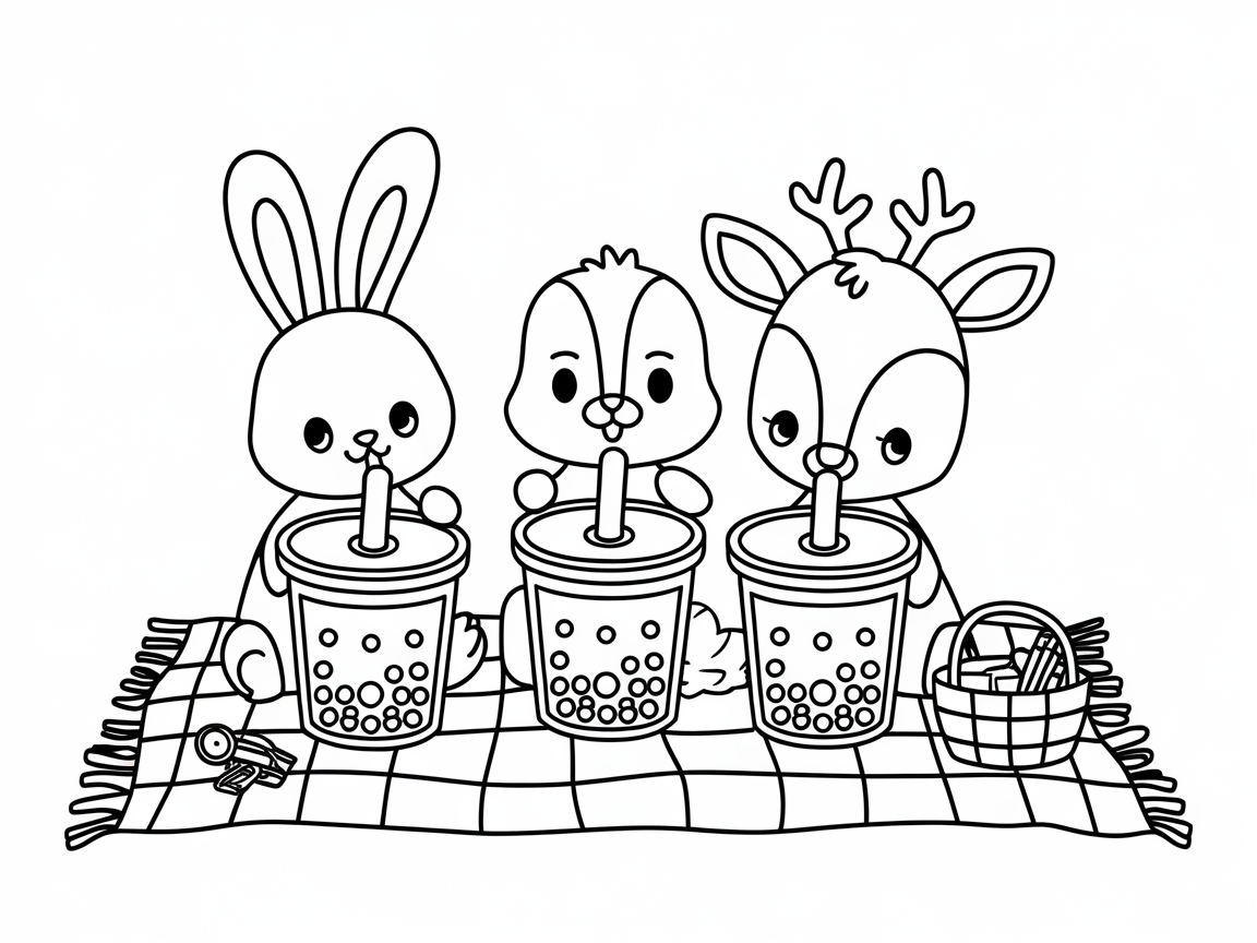 Picnic Pals Enjoying Boba Tea