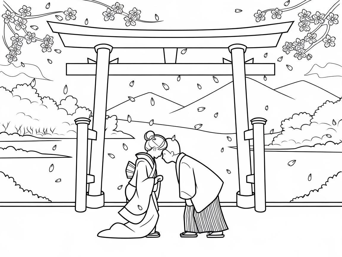 Traditional Japanese Wedding with Serene Backdrop
