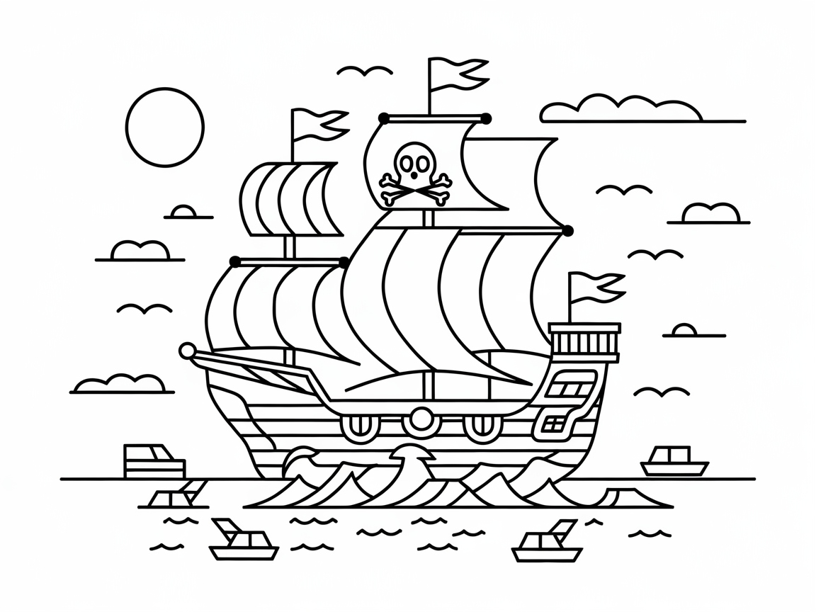 Set Sail with This Pirate Ship Adventure Coloring Page
