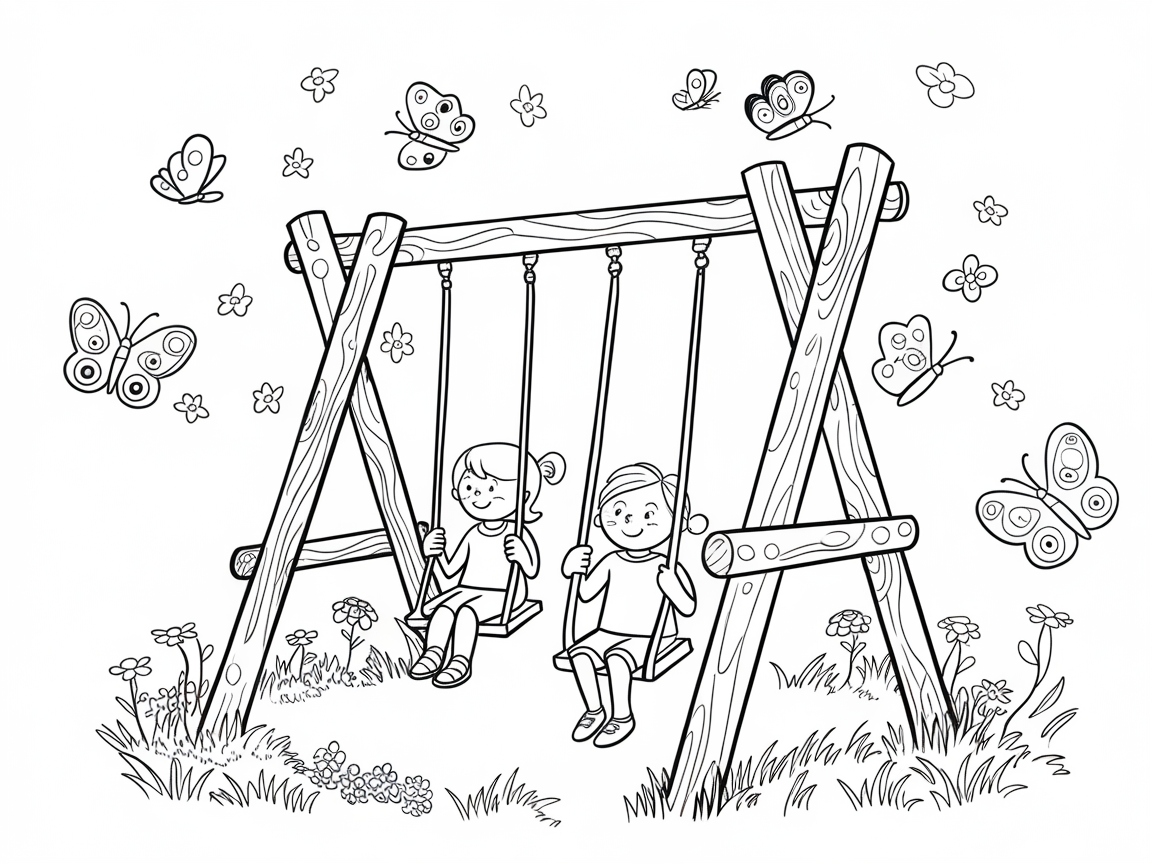 Playful Swing Set Adventure with Butterfly Companions