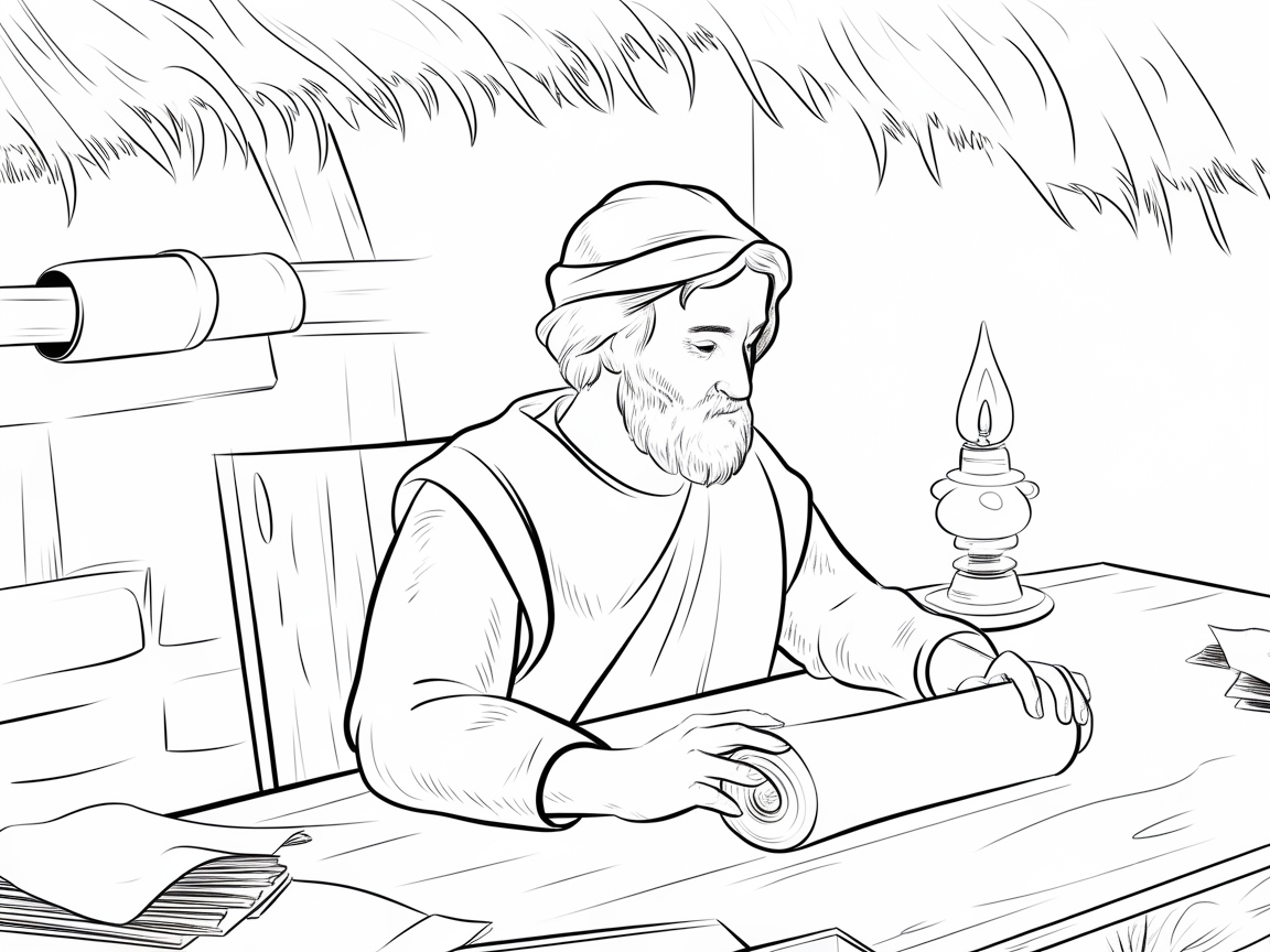 Illuminate the Scene with a Biblical Scribe at Work