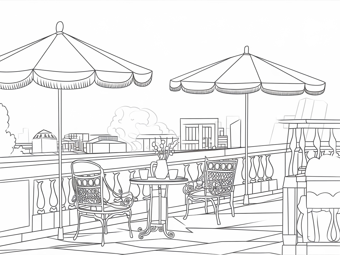 Charming Rooftop Terrace Escape Coloring Page