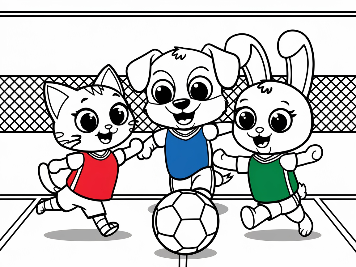 Animal Friends Soccer Match Coloring Page