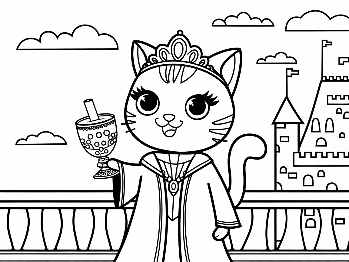 Regal Cat Toasting with Boba at the Castle