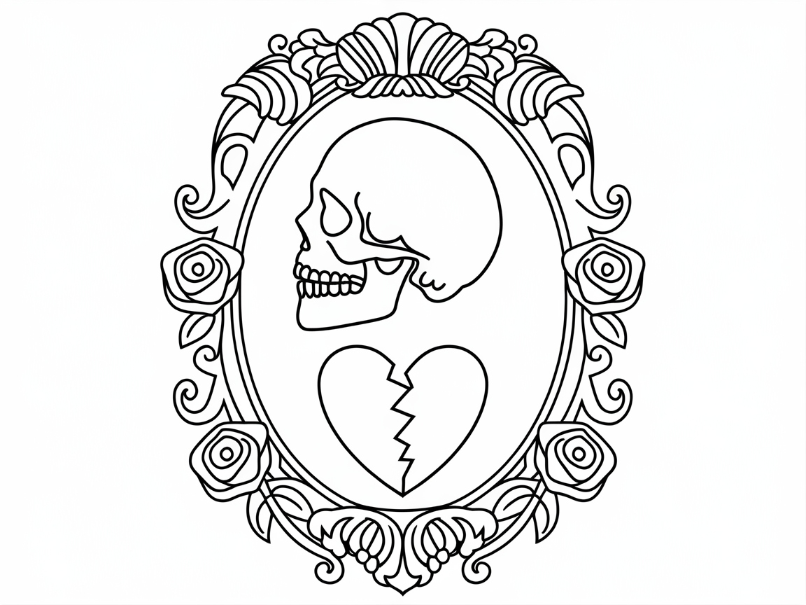 Classic Skull Cameo with Roses for Elegant Coloring