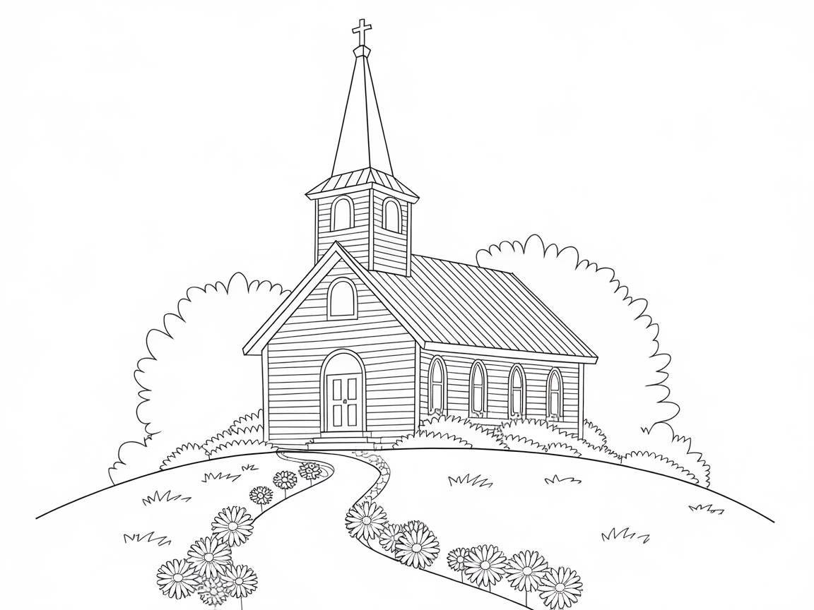Enchanting Country Church Coloring Page